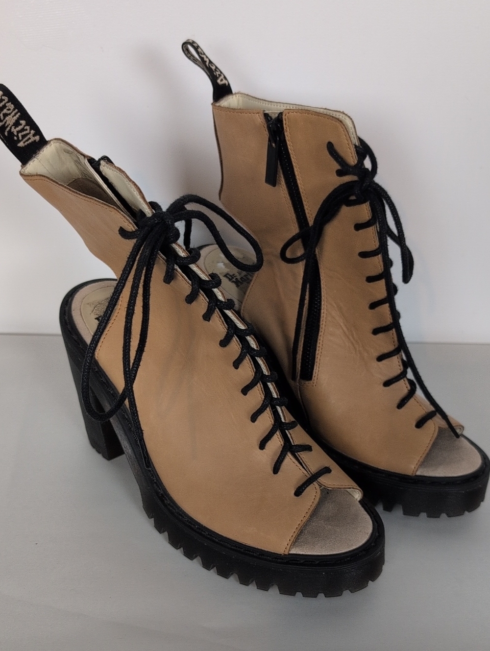 Dr Martens Carmelita Open Toe Open Heel Lace Up Boots
